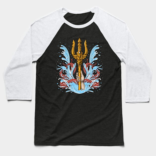 Greek Mythology God Poseidon Trident Baseball T-Shirt by underheaven